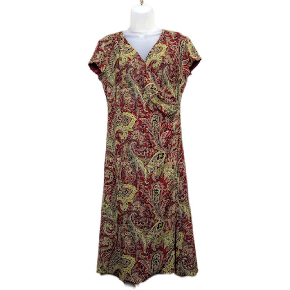 Lauren Ralph Lauren Silk Printed Wrap Dress Women's 10 RL Paisley Midi Length